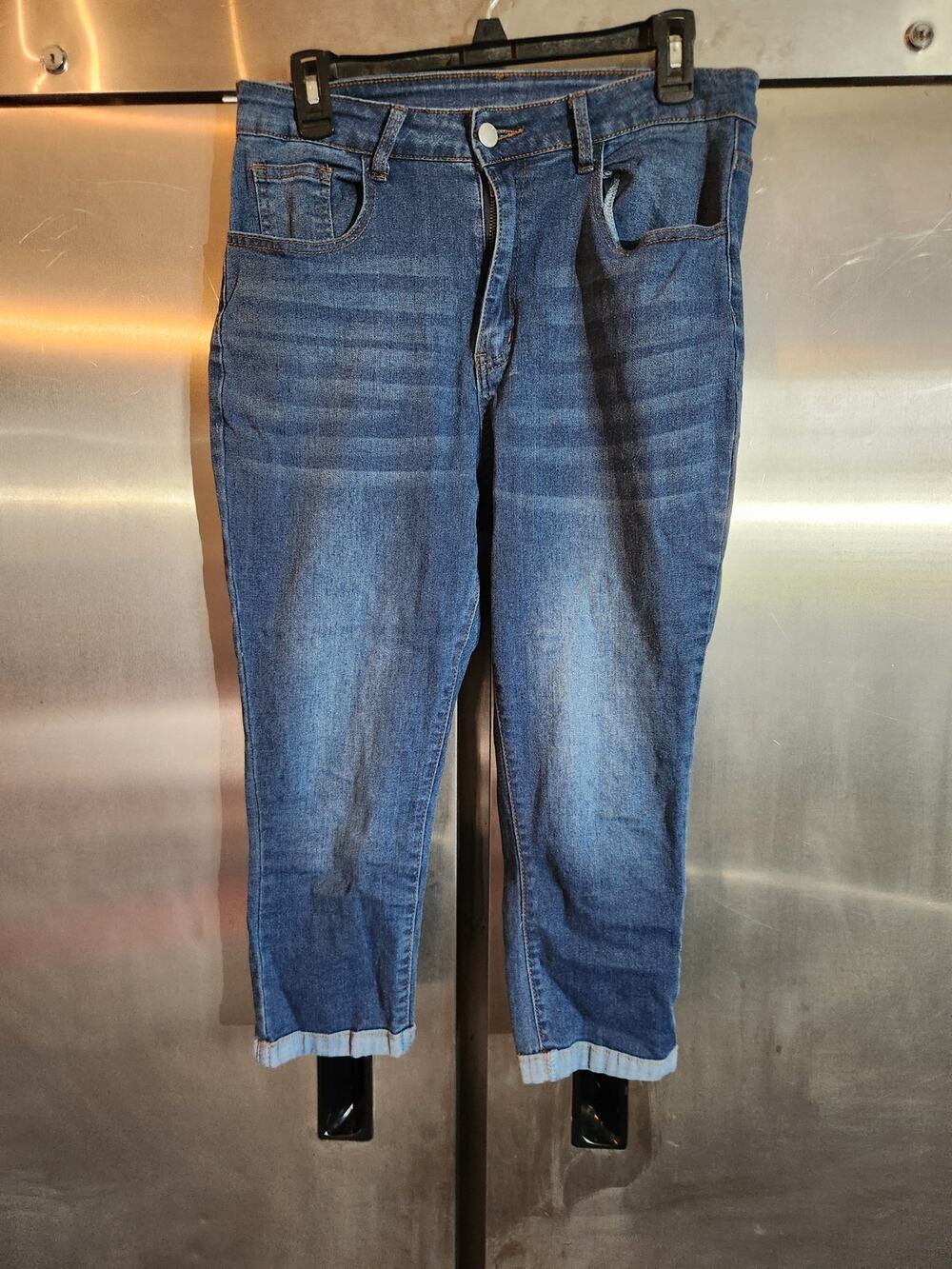 Shein Curve Medium Wash Cuffed Straight Leg Jeans Size 0XL